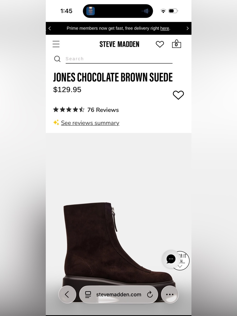 Steve Madden Jones Chocolate Brown Suede womens Boot